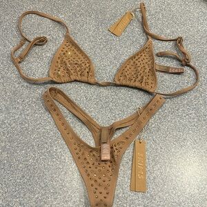 Skims Swarovski bralette and thong set/ tan color